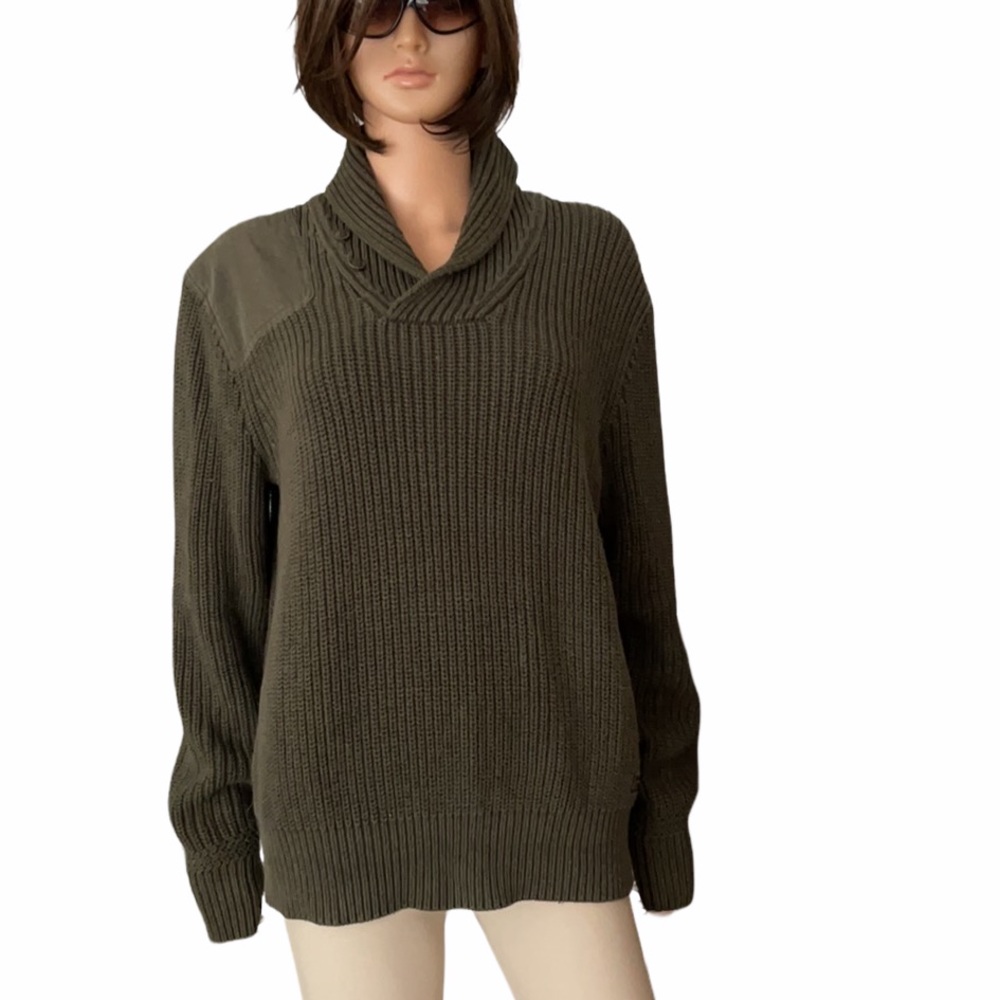 Ralph Lauren Polo army green cotton sweater with patches